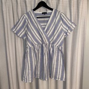 Roolee Striped Cross Cross Peplum Blue/White Top